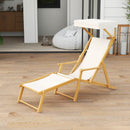 Birch Wood Chaise Lounge Chair with Adjustable Canopy Reclining Backrest and Footrest