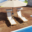 Birch Wood Chaise Lounge Chair with Adjustable Canopy Reclining Backrest and Footrest