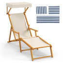 Birch Wood Chaise Lounge Chair with Adjustable Canopy Reclining Backrest and Footrest