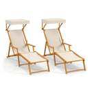 Birch Wood Chaise Lounge Chair with Adjustable Canopy Reclining Backrest and Footrest