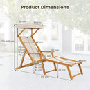Birch Wood Chaise Lounge Chair with Adjustable Canopy Reclining Backrest and Footrest