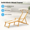 Birch Wood Chaise Lounge Chair with Adjustable Canopy Reclining Backrest and Footrest