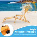 Birch Wood Chaise Lounge Chair with Adjustable Canopy Reclining Backrest and Footrest