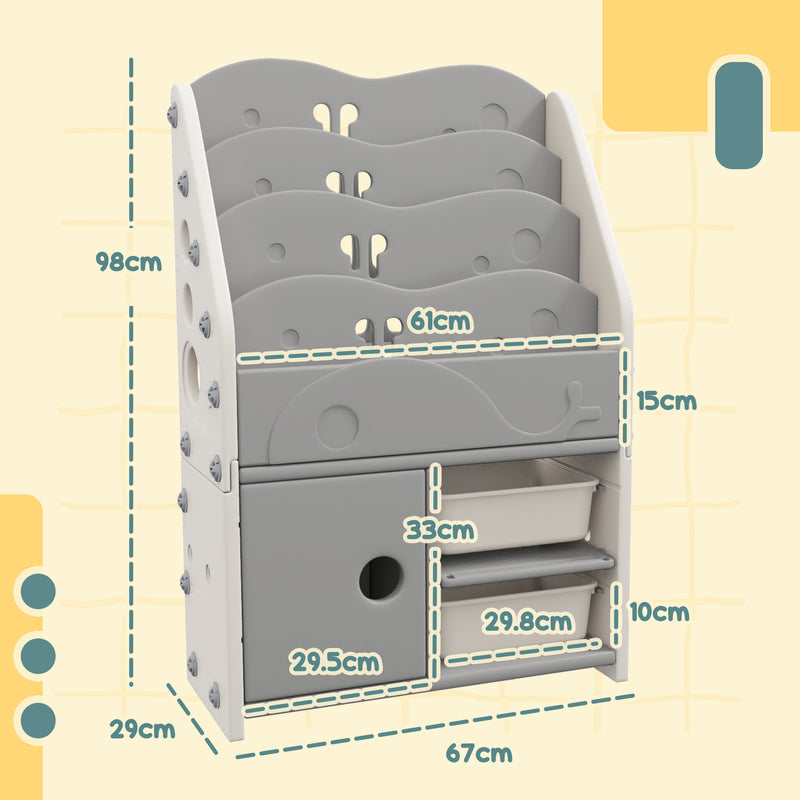 AIYAPLAY Kids Storage Units with 2 Storage Boxes, 67 x 29 x 98cm, Light Grey