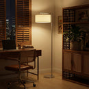 HOMCOM Floor Lamp, Modern Standing Lamp With Linen Lampshade, Silver Tone