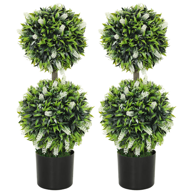 HOMCOM Set of 2 Potted Artificial Plants with Lavender Flowers
