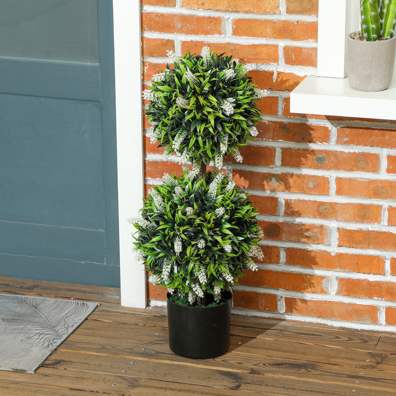 HOMCOM Set of 2 Potted Artificial Plants with Lavender Flowers