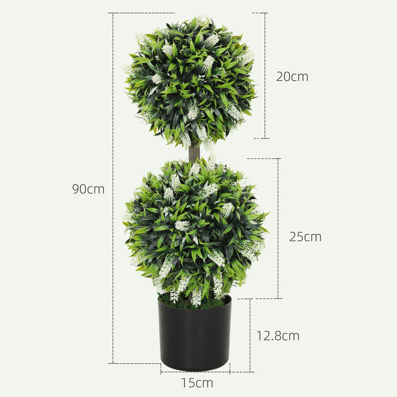 HOMCOM Set of 2 Potted Artificial Plants with Lavender Flowers