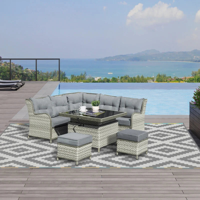 Outsunny Outdoor Wicker Sofa Furniture Set 1.2m 6 Piece - Grey