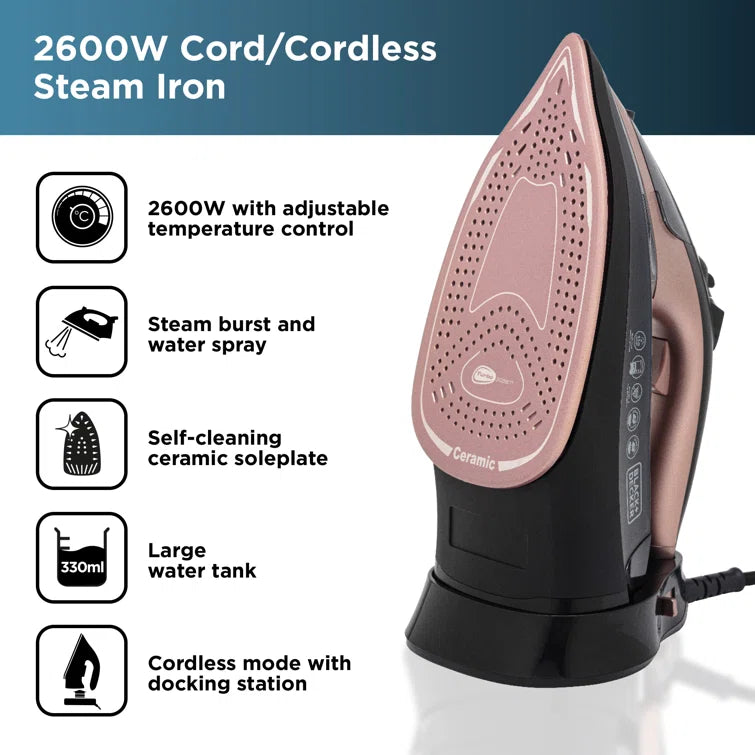 Black And Decker Cordless Steam Iron 2600w - Rose Gold