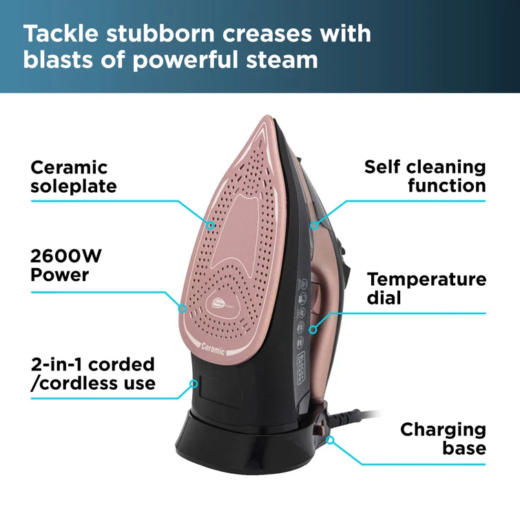 Black And Decker Cordless Steam Iron 2600w - Rose Gold