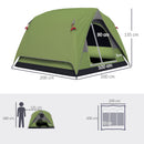 Outsunny 3-4 Person Camping Tent, Waterproof Tent - Blue/Green/Orange