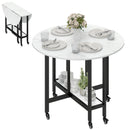 HOMCOM Folding Dining Table, Drop Leaf Table With Open Shelf, White Marble