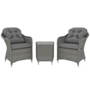Outsunny 3 PCS Aluminium Rattan Bistro Set With Soft Cushions & Glass Top