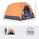 Outsunny 3-4 Person Camping Tent, Waterproof Tent - Blue/Green/Orange