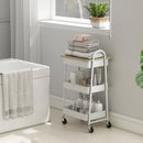 HOMCOM Rolling Utility Cart with Mesh Baskets for Kitchen White Oak