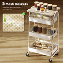 HOMCOM Rolling Utility Cart with Mesh Baskets for Kitchen White Oak