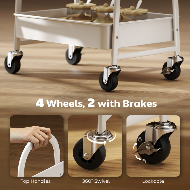 HOMCOM Rolling Utility Cart with Mesh Baskets for Kitchen White Oak