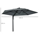 Outsunny Wall-Mounted Parasol Patio Umbrella With Hand To Push System - Khaki/Grey
