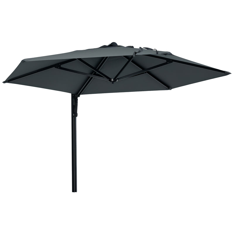 Outsunny Wall-Mounted Parasol Patio Umbrella With Hand To Push System - Khaki/Grey