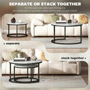 HOMCOM 2 Pcs Stacking Coffee Table Set Steel Frame, Marble White