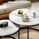 HOMCOM 2 Pcs Stacking Coffee Table Set Steel Frame, Marble White