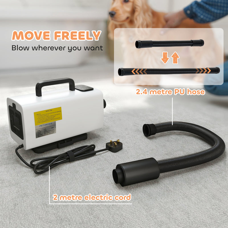 PawHut 2200W Dog Hair Dryer w/ Auto Adjustable Temperature & Airflow, White