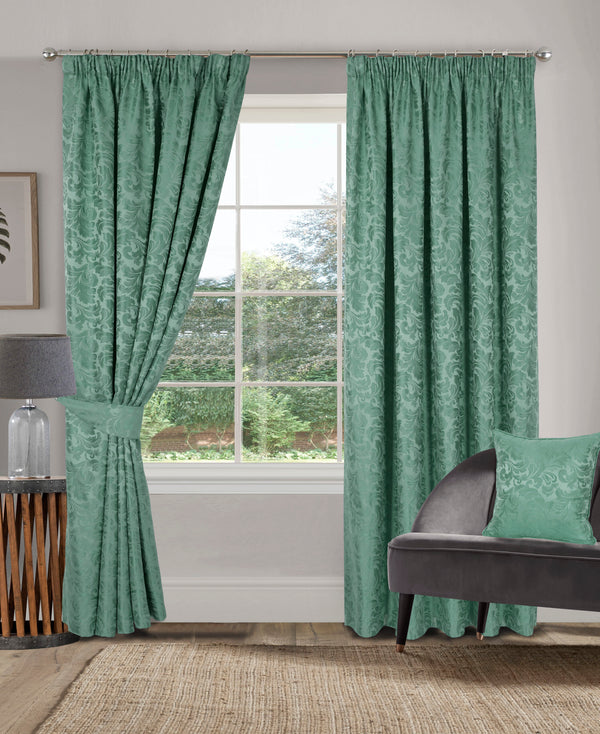 BUCKINGHAM GREEN 3" PENCIL PLEAT CURTAINS