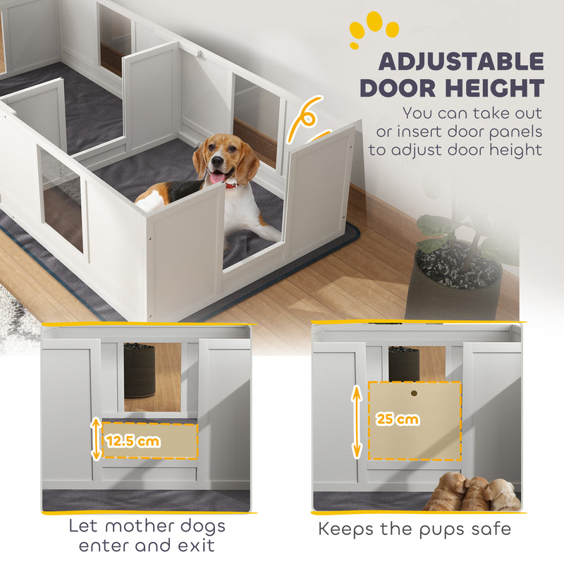 PawHut Whelping Box for Dogs with Whelping Pad, Two Room Design - White