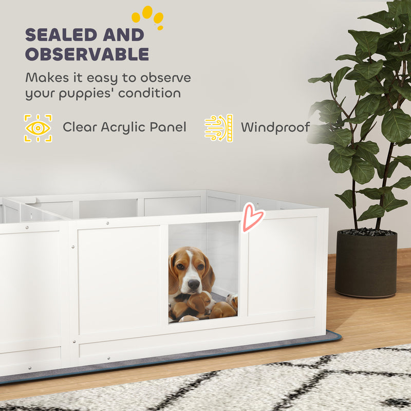 PawHut Whelping Box for Dogs with Whelping Pad, Two Room Design - White