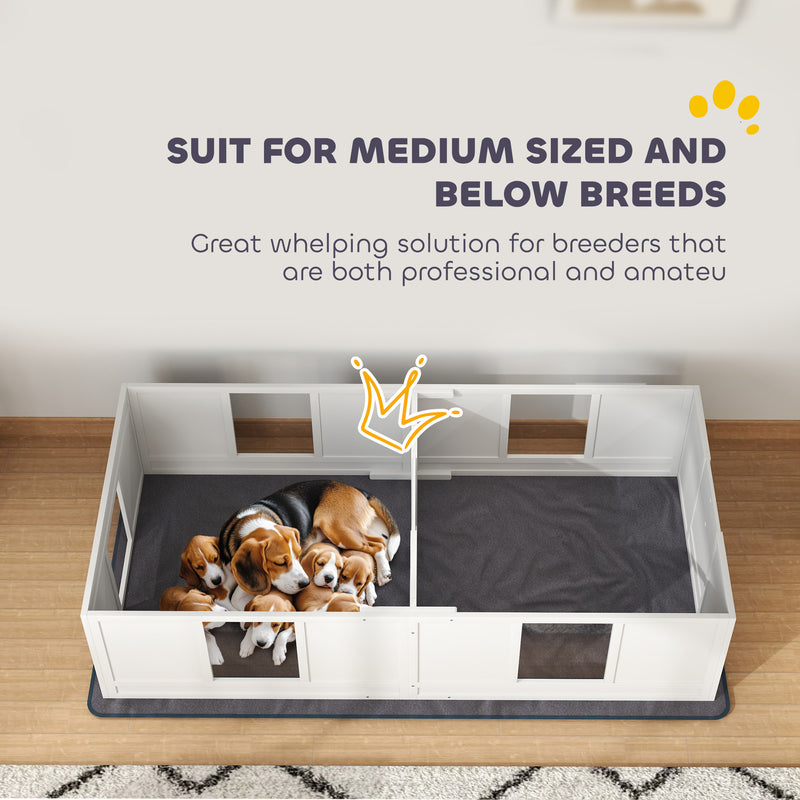 PawHut Whelping Box for Dogs with Whelping Pad, Two Room Design - White