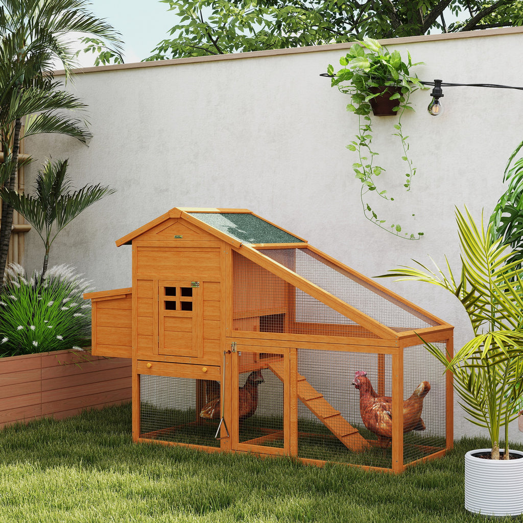 Nesting Slide PawHut Wooden Chicken Coop With Run, Nesting Box, Slide-out Tray, Ramp