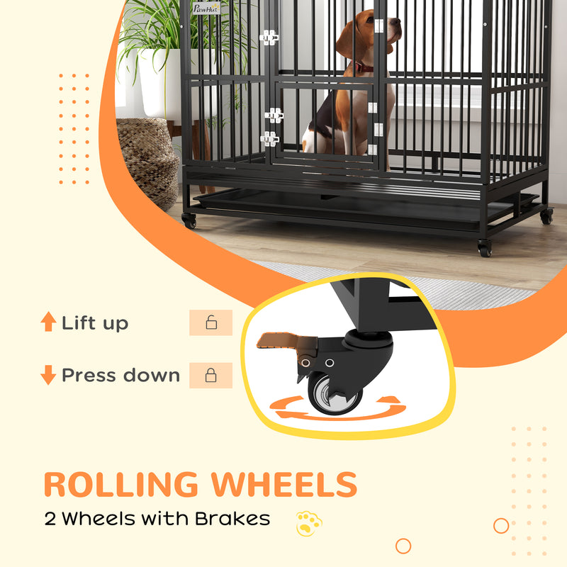 PawHut 48 Inch Heavy Duty Dog Crate On Wheels W/ Removable Tray, Openable Top