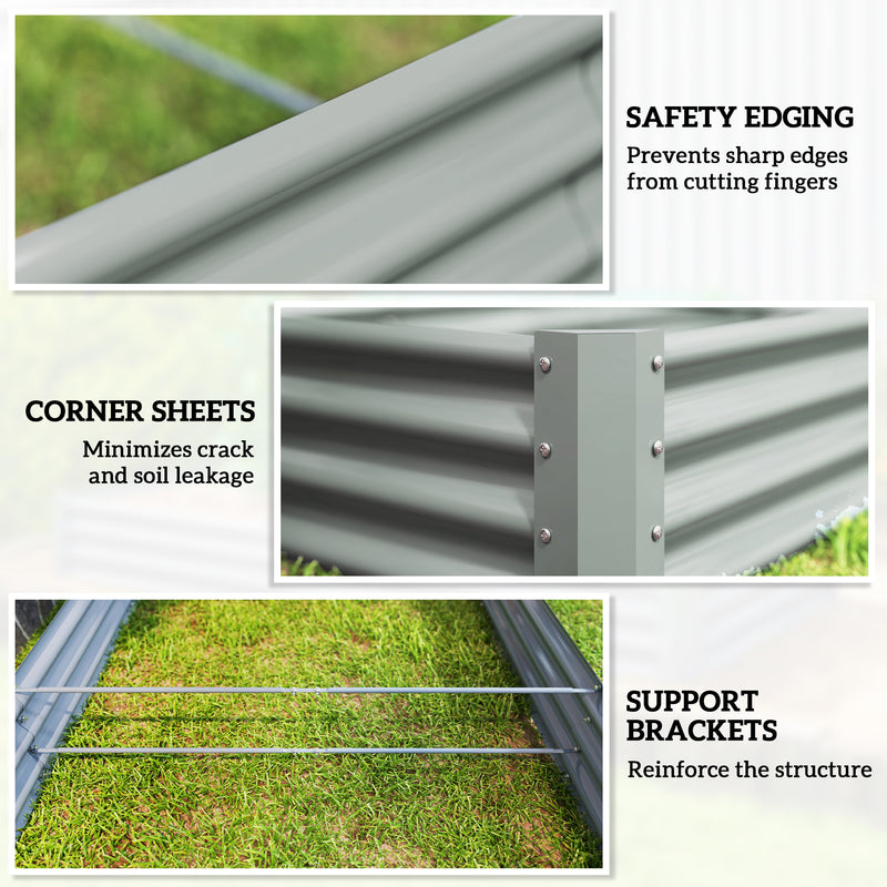 Outsunny Galvanised Raised Garden Bed, 240x120x30cm Raised Bed, Silver
