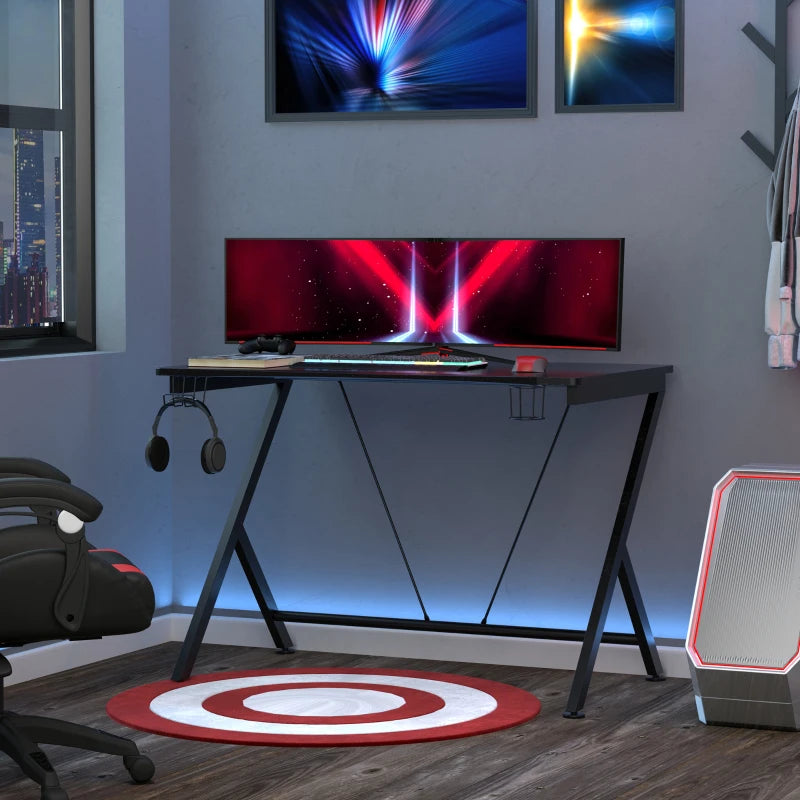 HOMCOM Gaming Desk Computer Table Metal Frame with Cup Holder Headpho