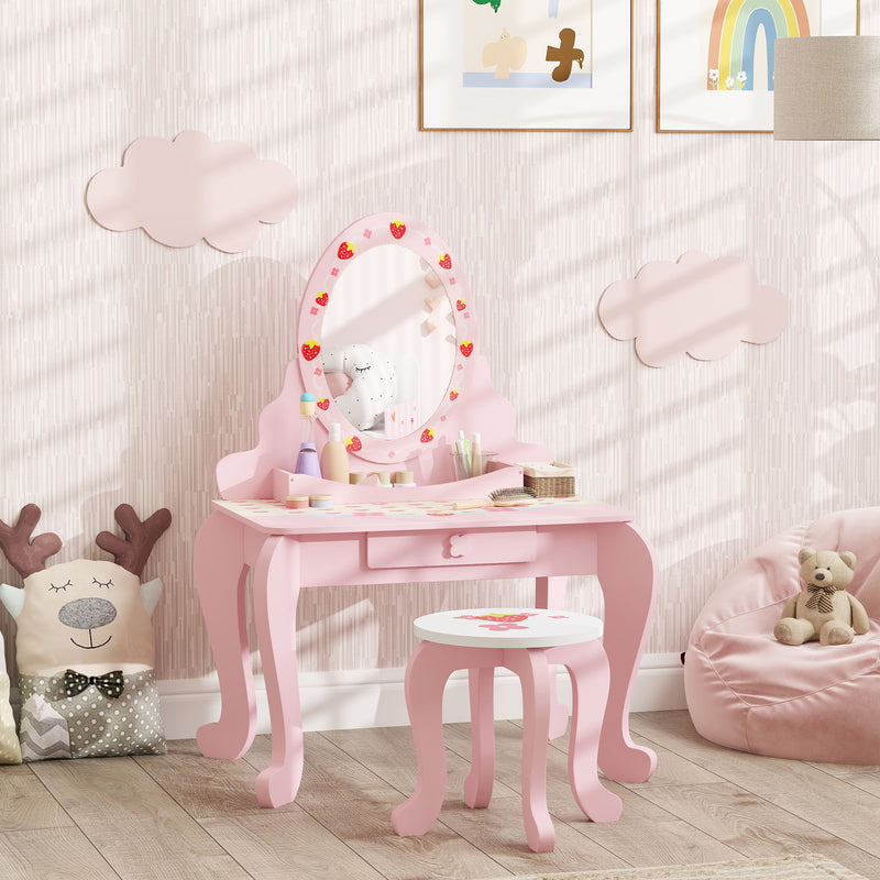 AIYAPLAY Kids Dressing Table Set, 2 PCS Children Vanity Table with Stool