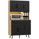 HOMCOM Tall Kitchen Cupboard With LED Lights And Adjustable Shelves, Oak And Black