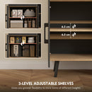 HOMCOM Tall Kitchen Cupboard With LED Lights And Adjustable Shelves, Oak And Black