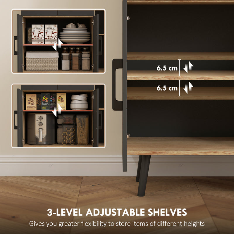 HOMCOM Tall Kitchen Cupboard with LED Lights and Adjustable Shelves, Oak and Black