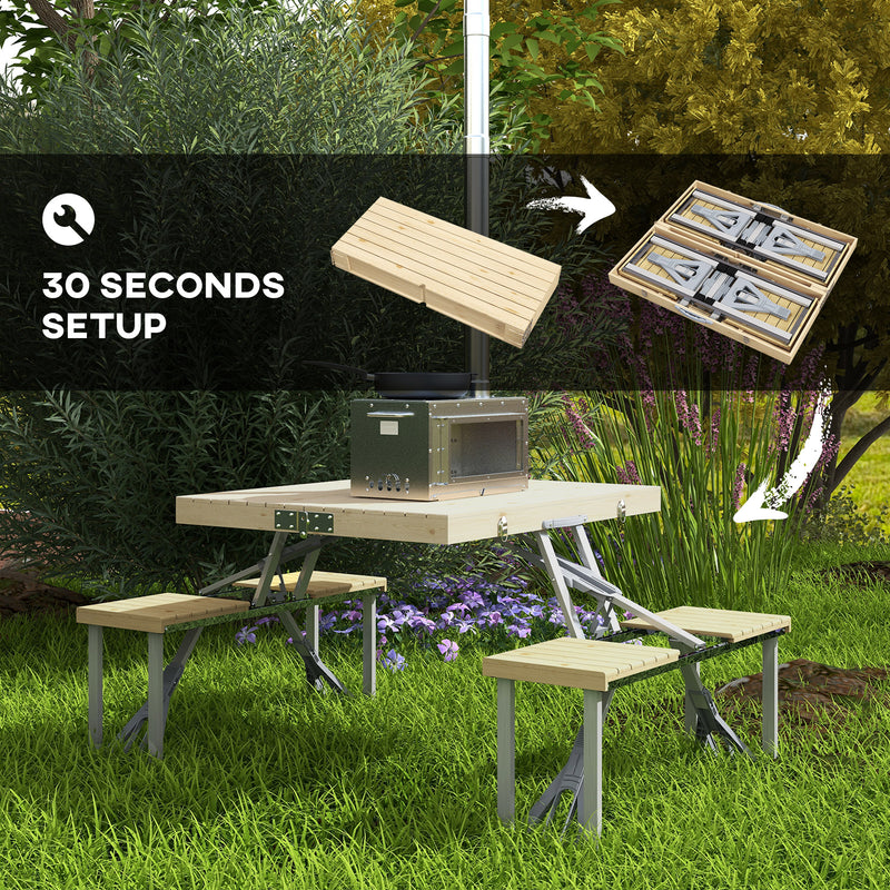 folding patio table with umbrella hole uk Outsunny Folding Camping Table and Chairs with Umbrella Hole, Aluminiu