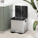 HOMCOM Dual Kitchen Bin Pedal Bin for Recycling and Waste, Silver Tone