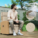 Outsunny Rattan Garden Recliner Sun Lounger w/ Flip Table, Khaki/Beige