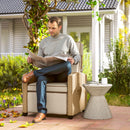 Outsunny Rattan Garden Recliner Sun Lounger w/ Flip Table, Khaki/Beige