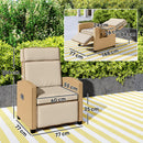 Outsunny Rattan Garden Recliner Sun Lounger w/ Flip Table, Khaki/Beige