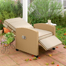 Outsunny Rattan Garden Recliner Sun Lounger w/ Flip Table, Khaki/Beige