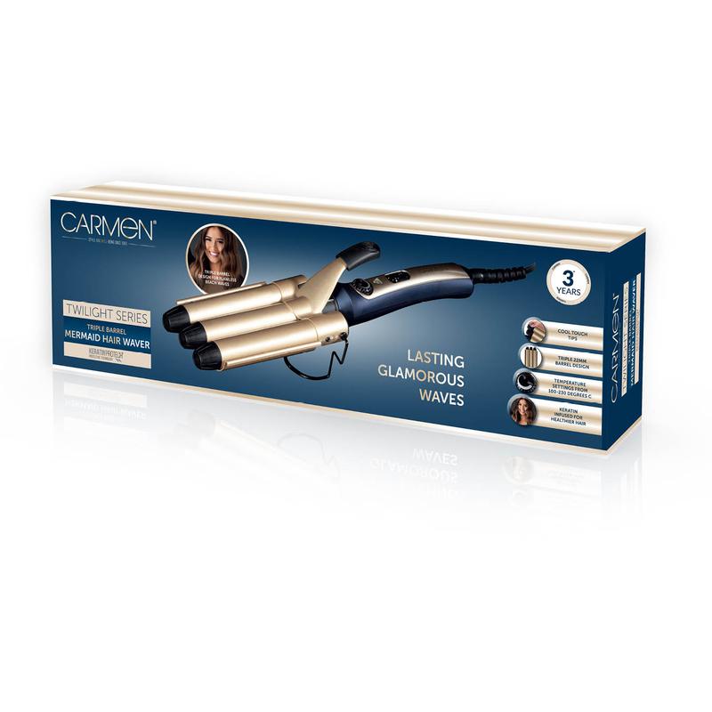 Carmen Twilight Triple Barrel Mermaid Hair Waver - Blue and Champagne Gold