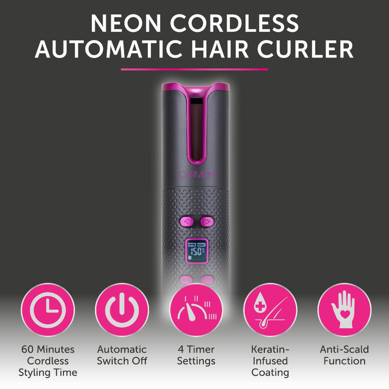 Carmen Neon Cordless Automatic Curler  - Graphite