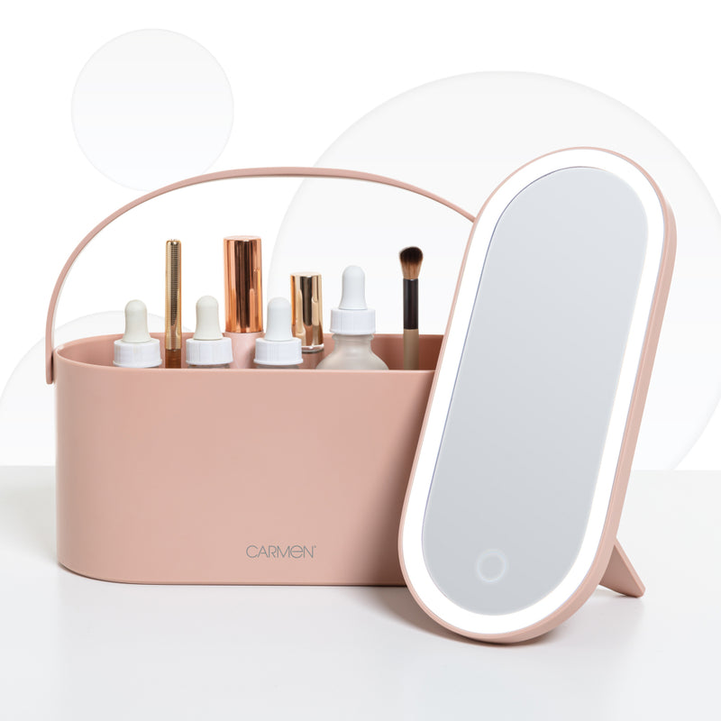 Carmen LED Mirror Cosmetic Storage  - Pink