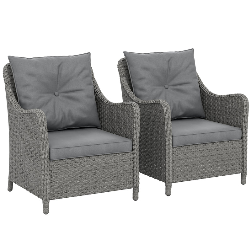 Outsunny 2 Pieces Rattan Garden Chairs, Cushioned Rattan Chairs