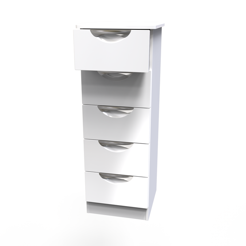 Cairo Ready Assembled Tallboy Chest of Drawers with 5 Drawers  - White Gloss & White